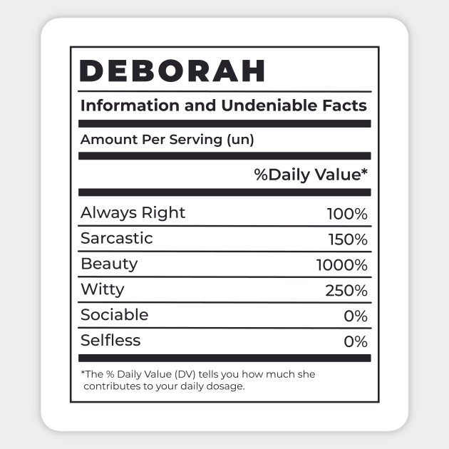 Funny Food Label Female Ingredients DEBORAH Sticker by SLAG_Creative